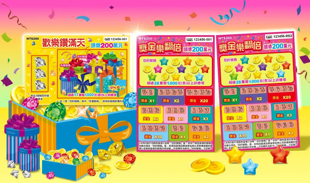 台灣彩券推出「獎金樂翻倍」與「歡樂鑽滿天」刮刮樂 新款遊戲頭獎200萬、總獎金逾15億